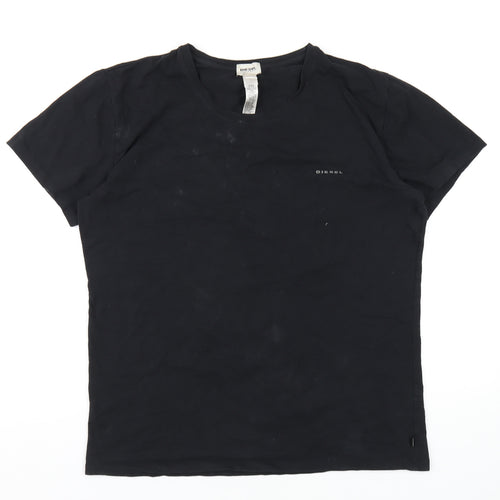 Diesel Mens Black Cotton T-Shirt Size XL Round Neck
