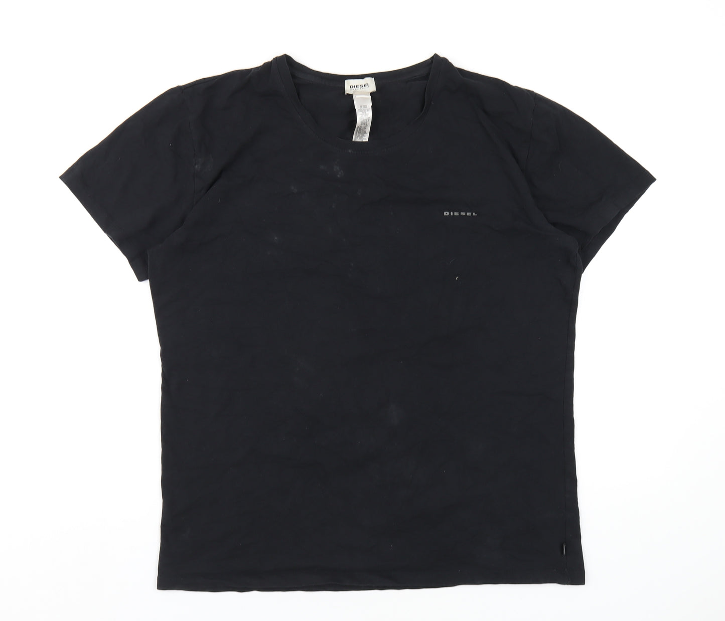 Diesel Mens Black Cotton T-Shirt Size XL Round Neck