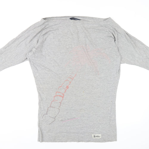 French Connection Womens Grey Cotton Basic T-Shirt Size S Boat Neck