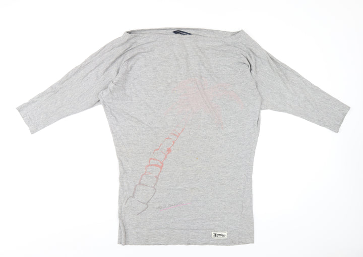 French Connection Womens Grey Cotton Basic T-Shirt Size S Boat Neck