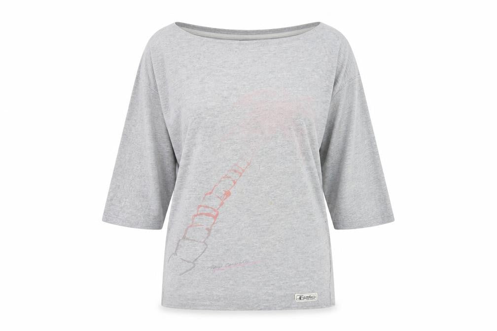 Front view of French Connection women’s grey cotton basic t-shirt, size S, boat neck