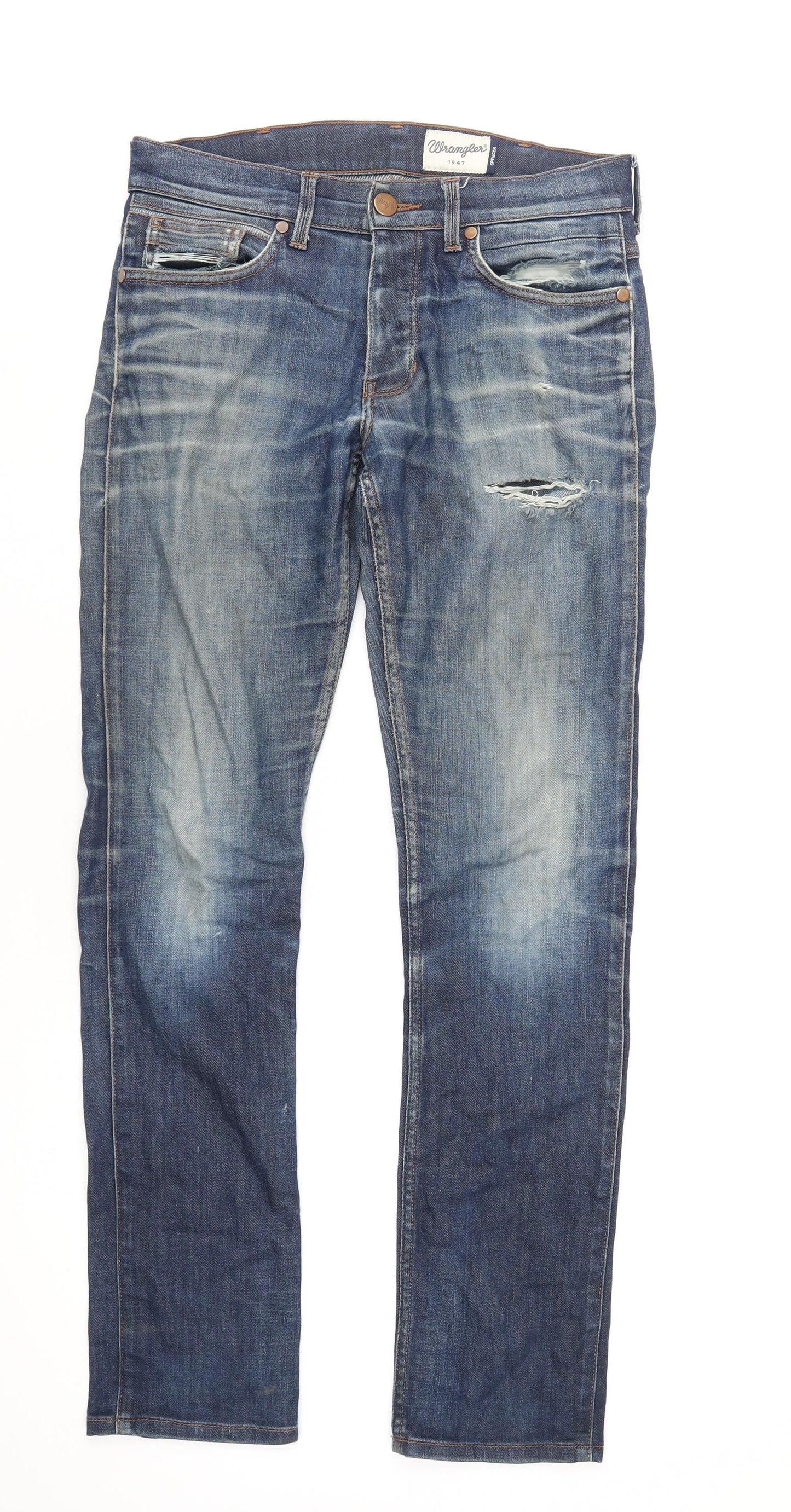 Wrangler Mens Blue Cotton Skinny Jeans Size 31 in L34 in Regular Button