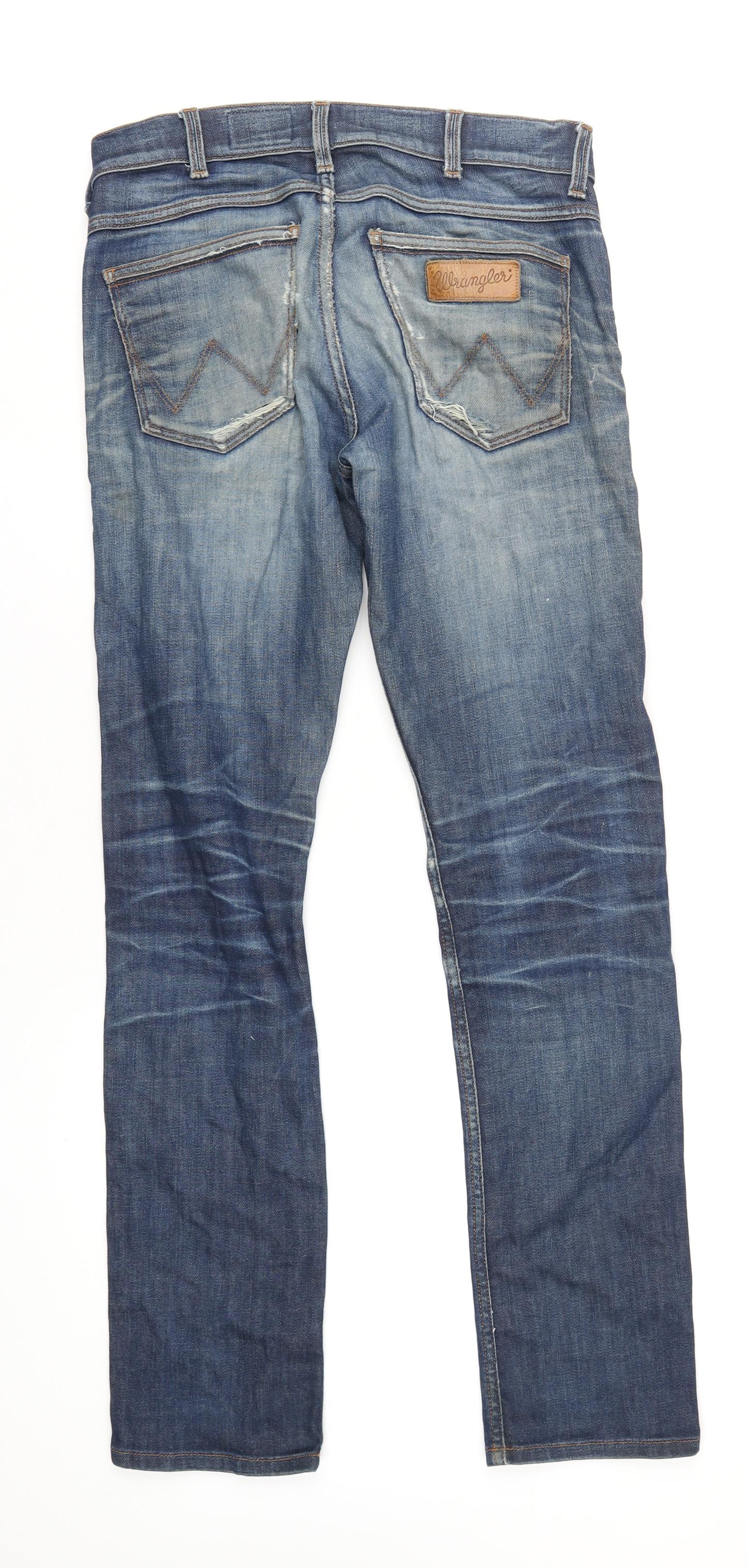 Wrangler Mens Blue Cotton Skinny Jeans Size 31 in L34 in Regular Button
