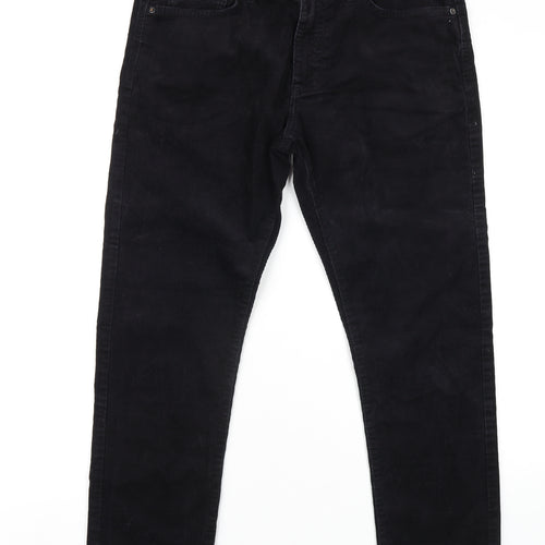 Marks and Spencer Mens Black Cotton Trousers Size 34 in L29 in Slim Zip