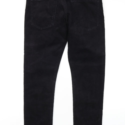 Marks and Spencer Mens Black Cotton Trousers Size 34 in L29 in Slim Zip