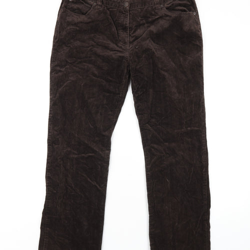 Laura Ashley Womens Brown Cotton Trousers Size 14 L29 in Regular Zip