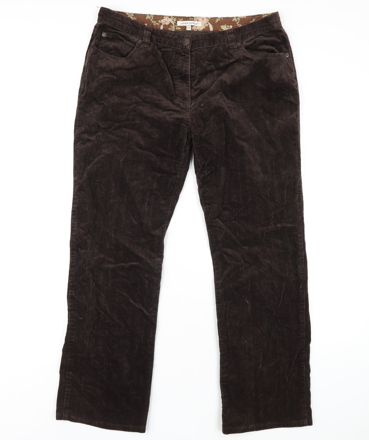 Laura Ashley Womens Brown Cotton Trousers Size 14 L29 in Regular Zip