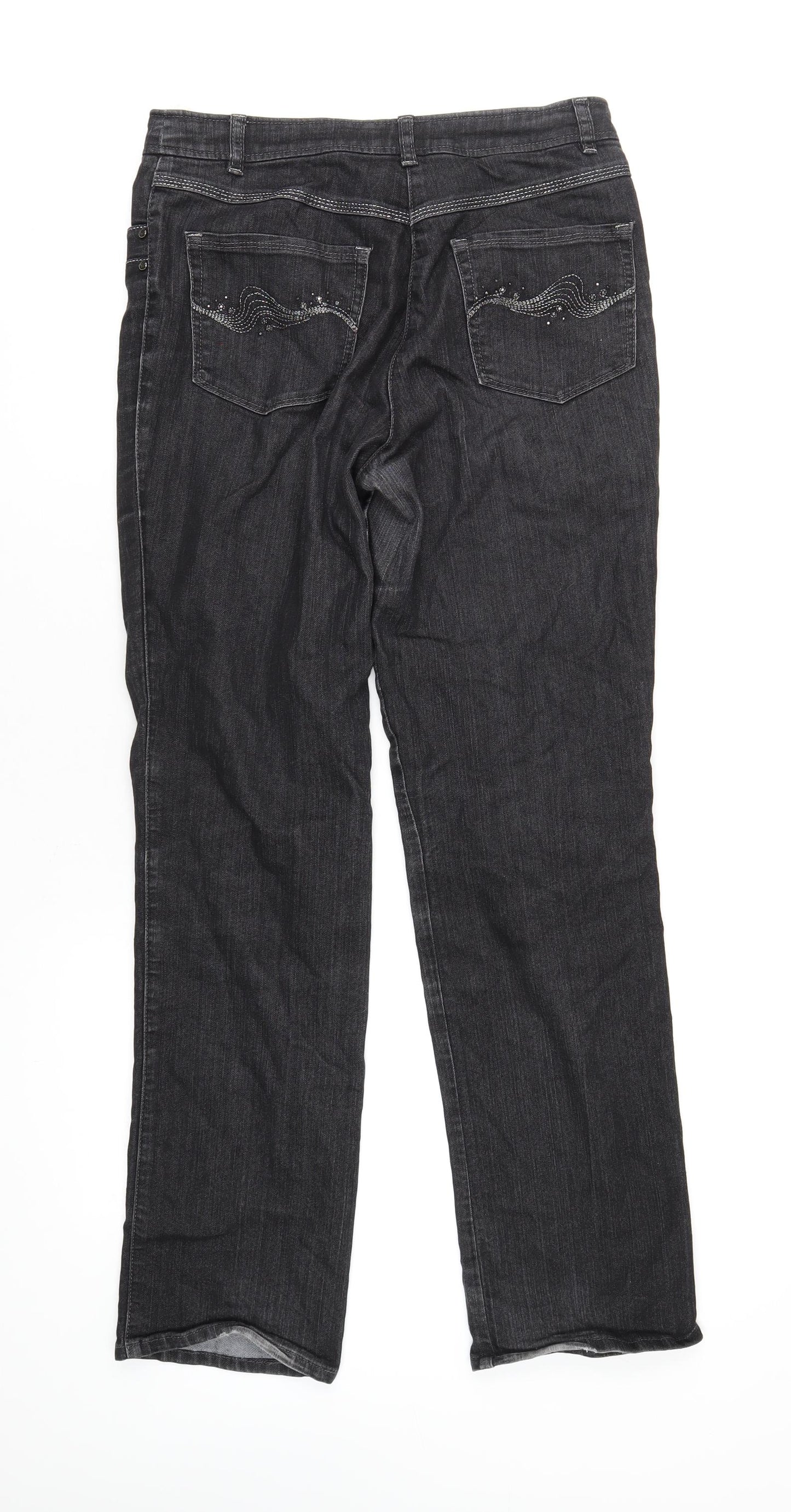 Gerry Weber Womens Black Cotton Straight Jeans Size 12 L33 in Regular Zip