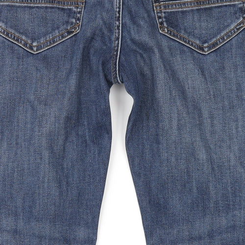 Marks and Spencer Mens Blue Cotton Straight Jeans Size 32 in L29 in Slim Zip