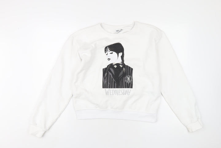 Netflix Girls White Polyester Pullover Sweatshirt Size 14-15 Years Pullover - Wednesday