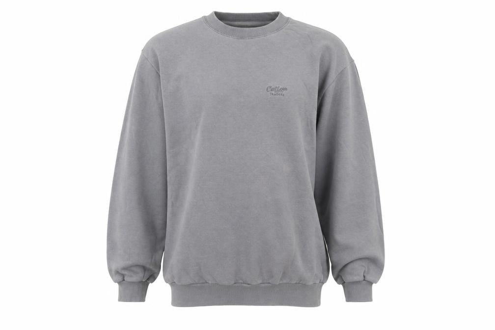 Front view of Cotton Traders men’s grey cotton pullover sweatshirt, size S