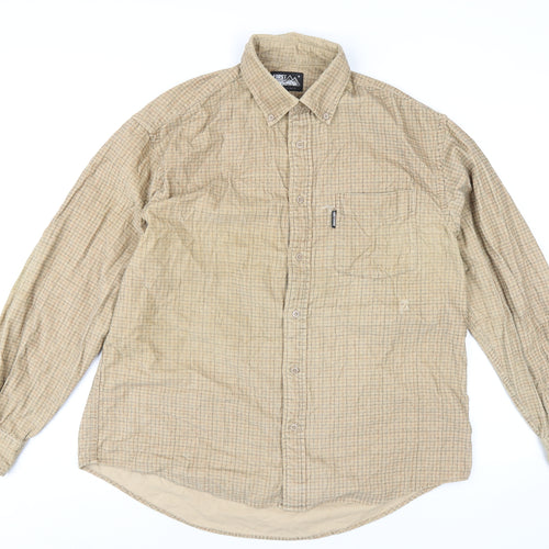 First Down Mens Beige Check Cotton Button-Up Size L Collared Button