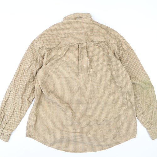 First Down Mens Beige Check Cotton Button-Up Size L Collared Button