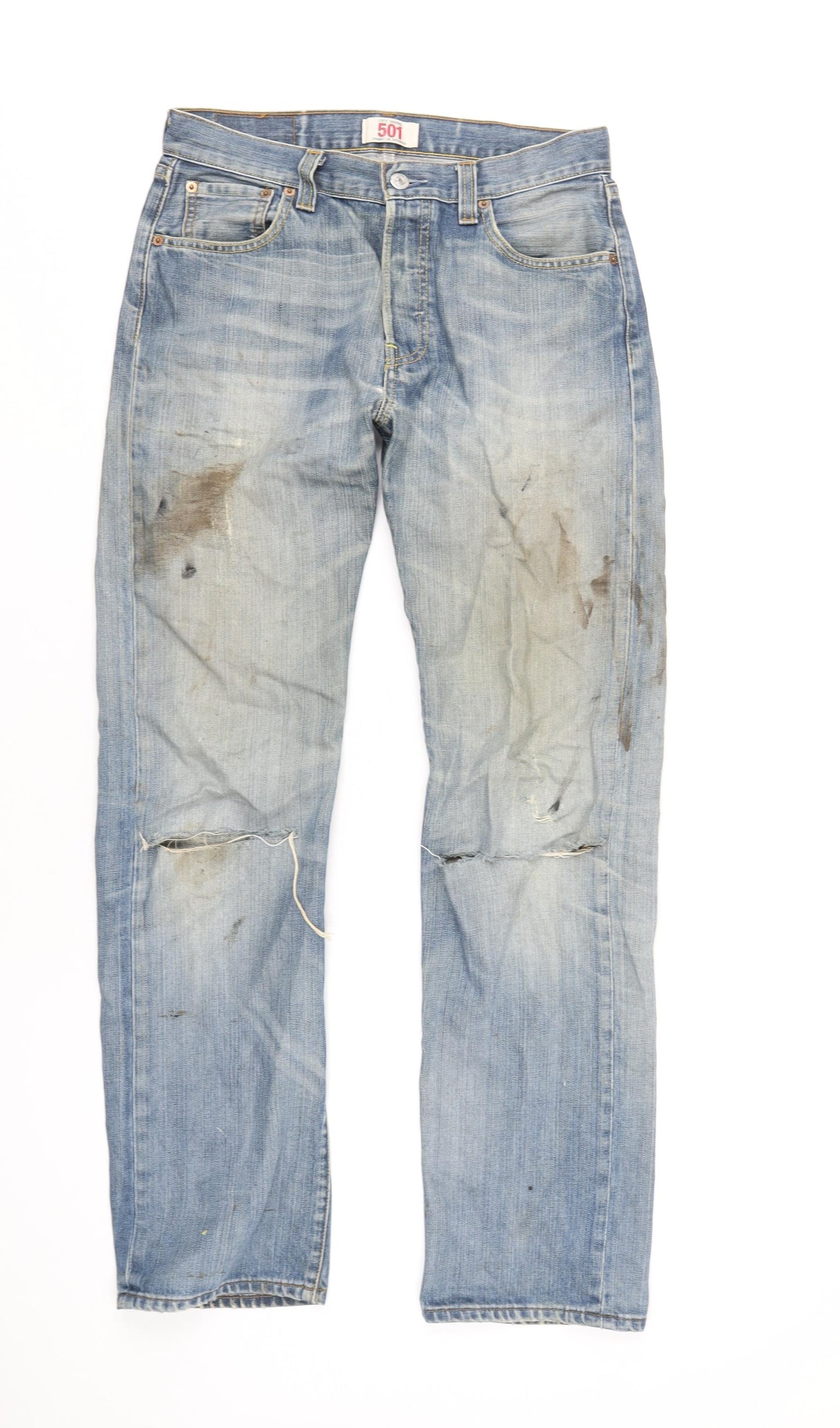 Levi's Mens Blue Cotton Straight Jeans Size 30 in L32 in Regular Button