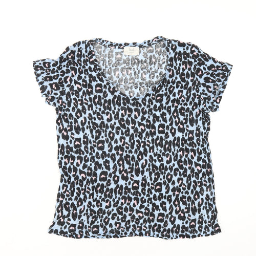 Hush Womens Blue Animal Print Linen Basic T-Shirt Size M Scoop Neck