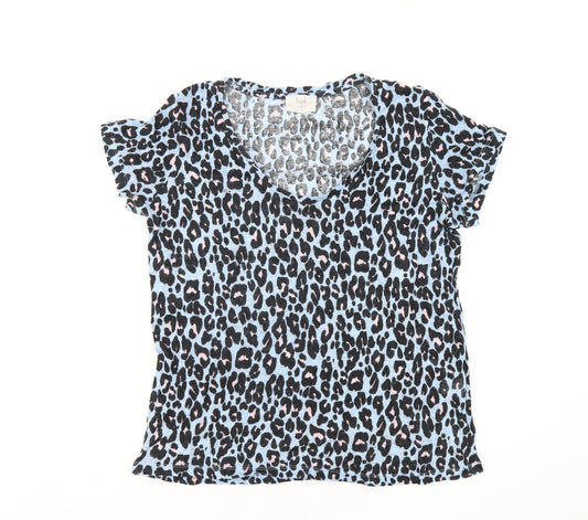 Hush Womens Blue Animal Print Linen Basic T-Shirt Size M Scoop Neck