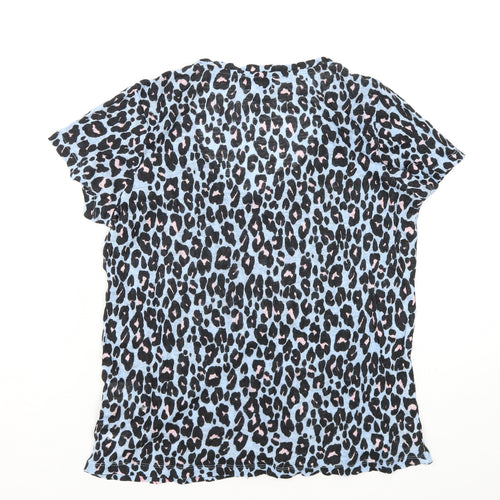 Hush Womens Blue Animal Print Linen Basic T-Shirt Size M Scoop Neck