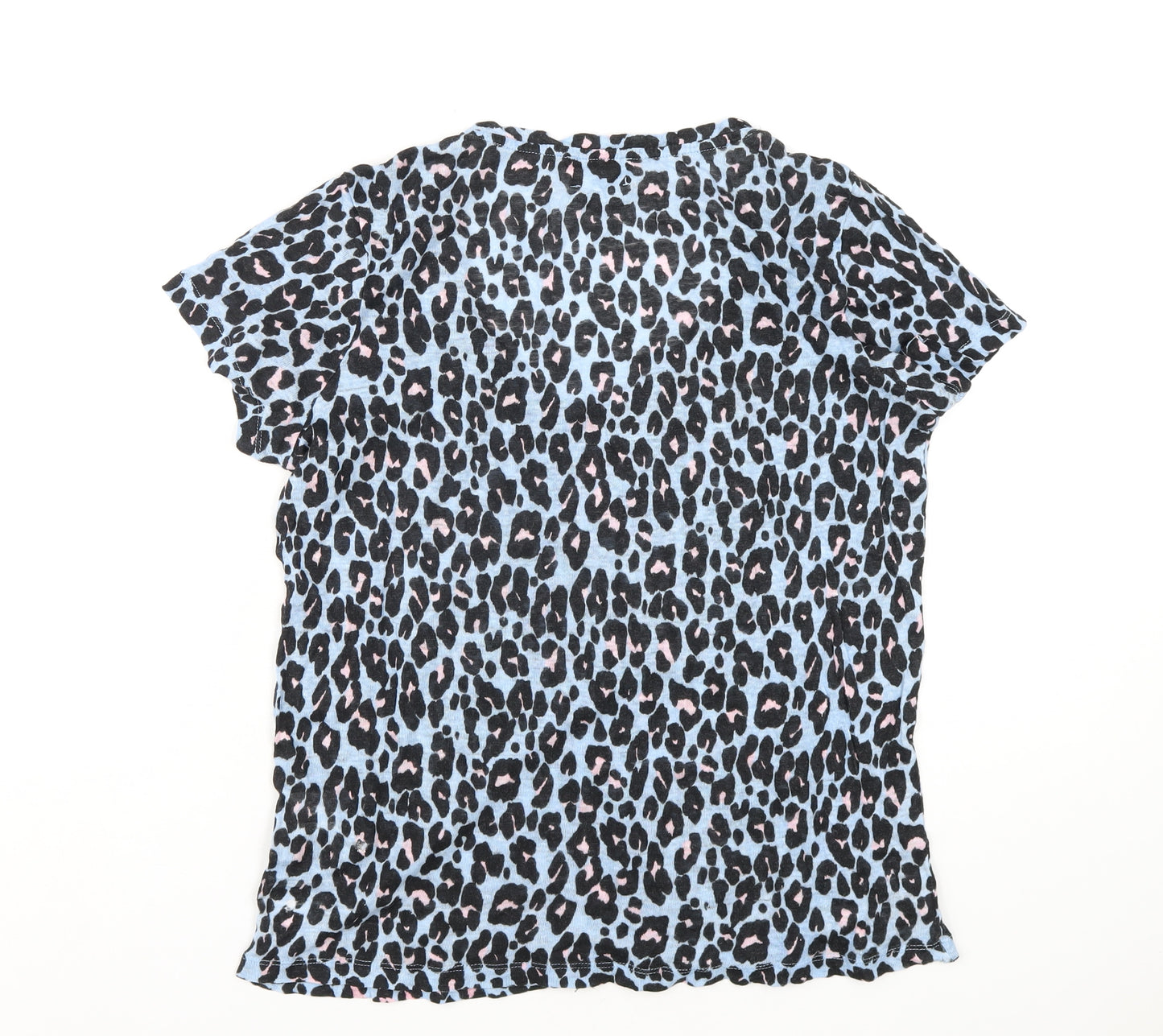 Hush Womens Blue Animal Print Linen Basic T-Shirt Size M Scoop Neck