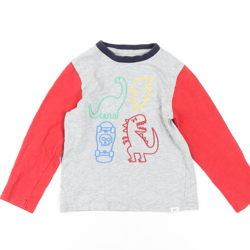Gap Boys Grey Cotton Basic T-Shirt Size 6 Years Round Neck Pullover