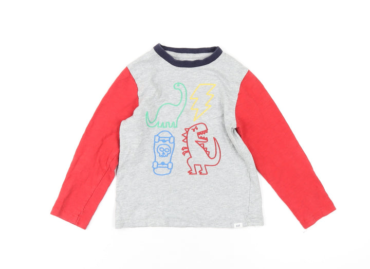 Gap Boys Grey Cotton Basic T-Shirt Size 6 Years Round Neck Pullover