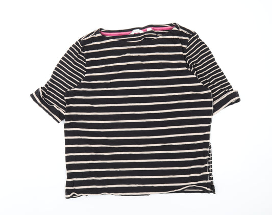 White Stuff Womens Black Striped Cotton Basic T-Shirt Size 18 Boat Neck