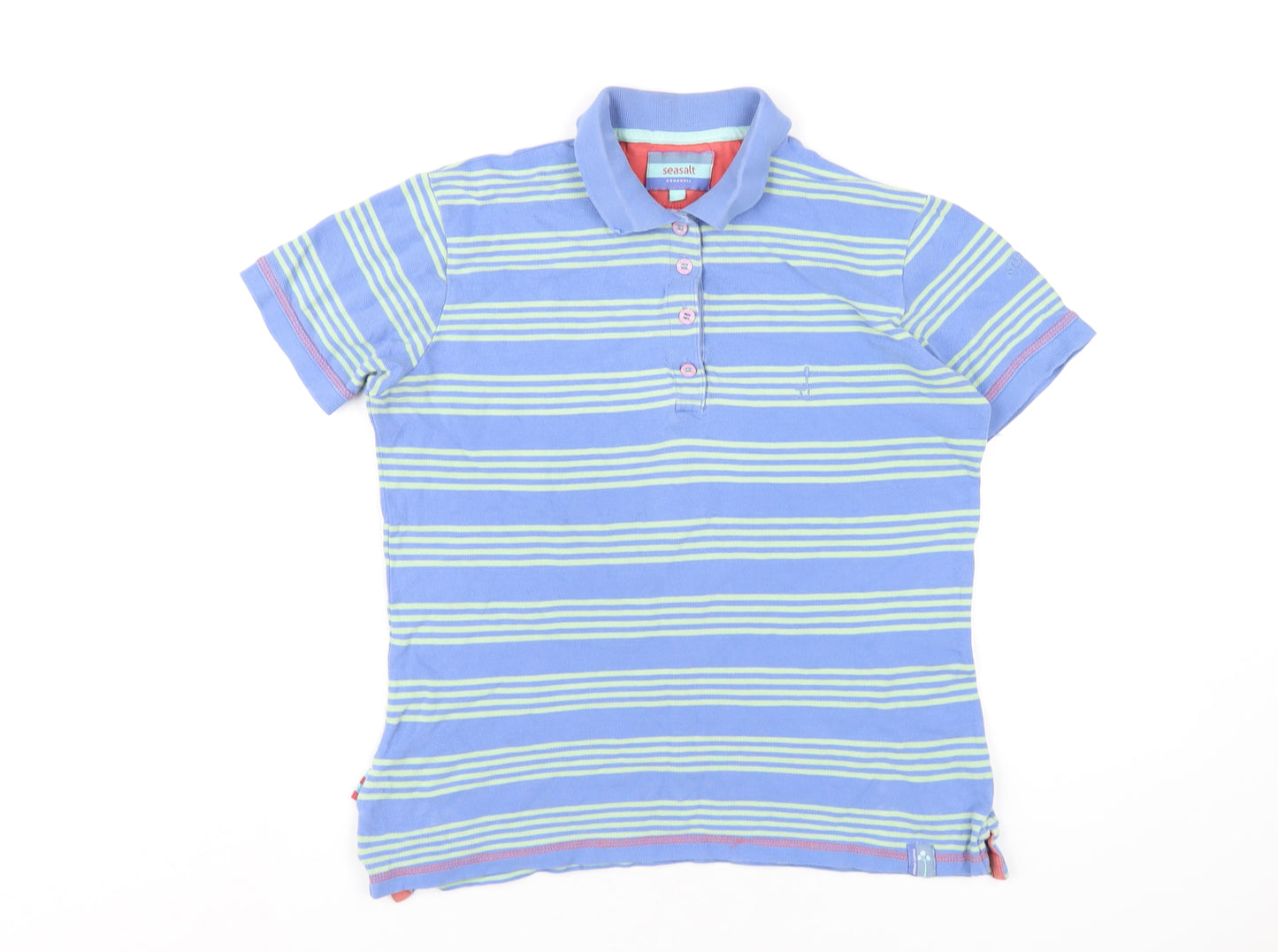 Seasalt Womens Blue Striped Cotton Basic Polo Size 12 Collared