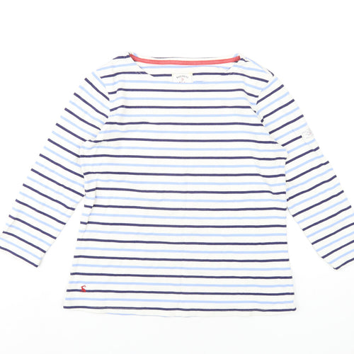 Joules Womens White Striped Cotton Basic T-Shirt Size 12 Round Neck