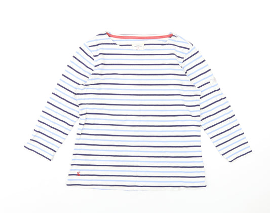 Joules Womens White Striped Cotton Basic T-Shirt Size 12 Round Neck