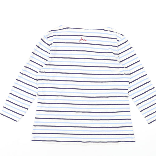 Joules Womens White Striped Cotton Basic T-Shirt Size 12 Round Neck