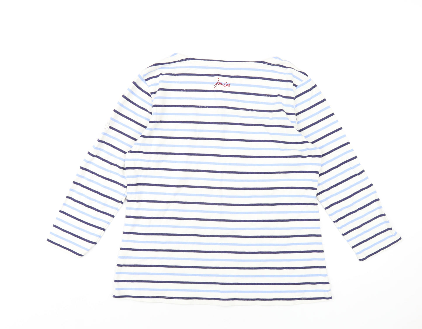 Joules Womens White Striped Cotton Basic T-Shirt Size 12 Round Neck