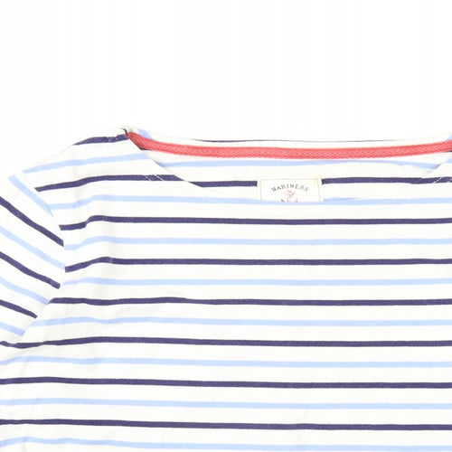 Joules Womens White Striped Cotton Basic T-Shirt Size 12 Round Neck