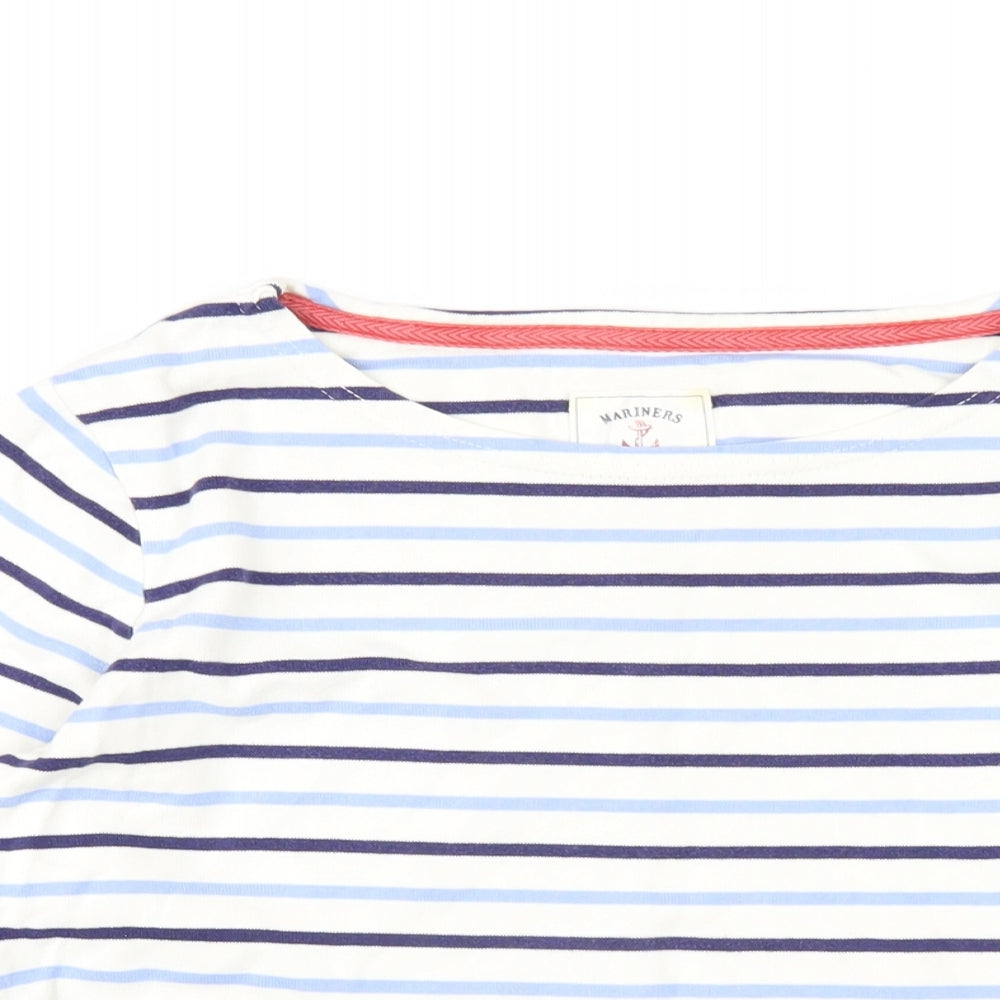 Joules Womens White Striped Cotton Basic T-Shirt Size 12 Round Neck