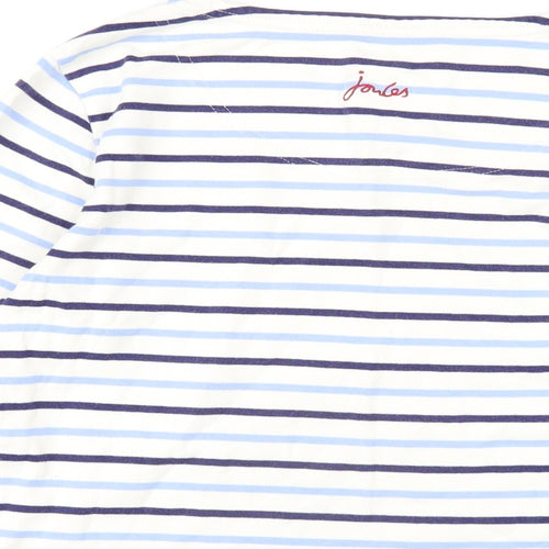 Joules Womens White Striped Cotton Basic T-Shirt Size 12 Round Neck