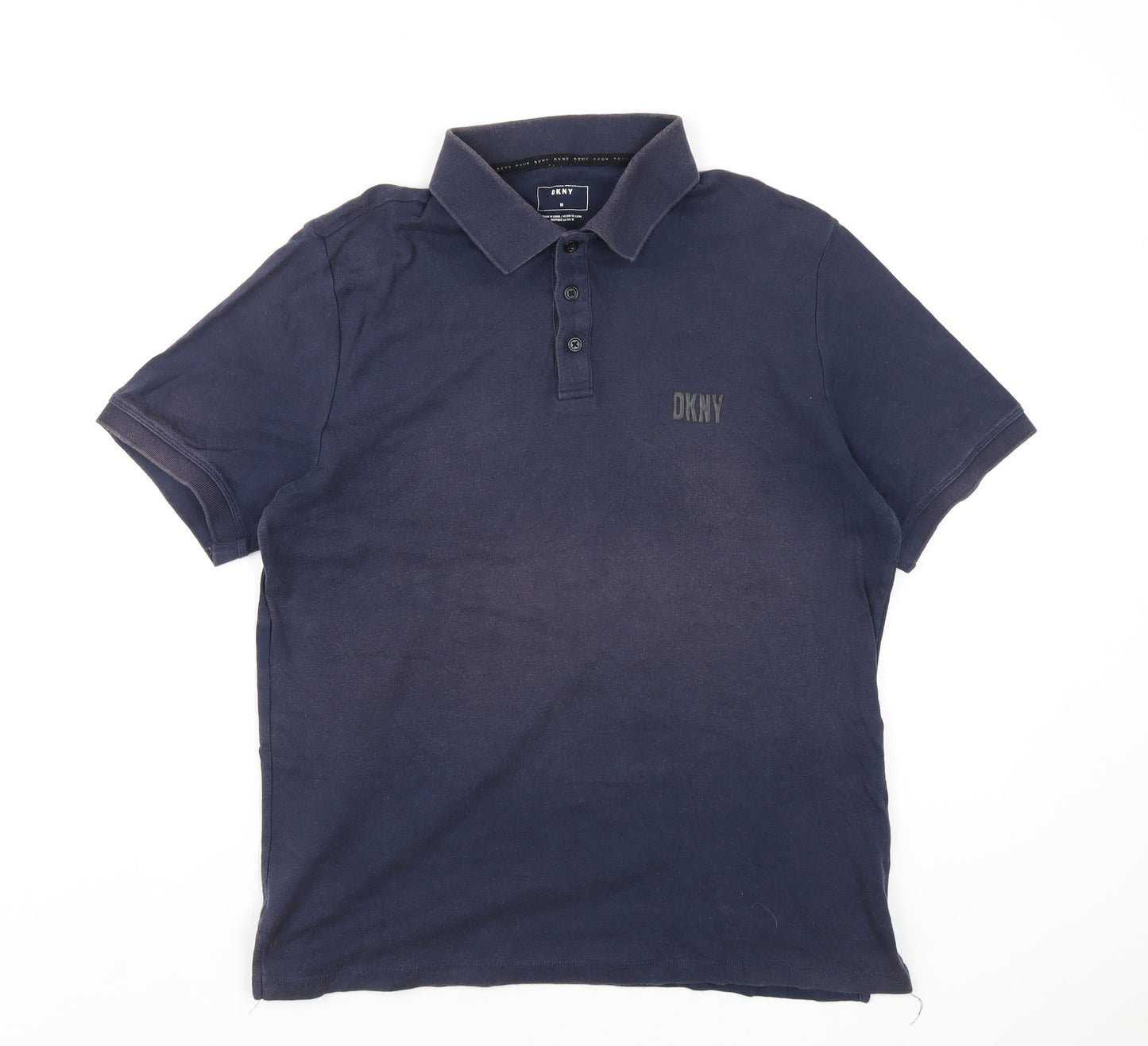 DKNY Mens Blue Cotton Polo Size M Collared Button