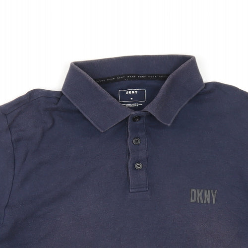 DKNY Mens Blue Cotton Polo Size M Collared Button