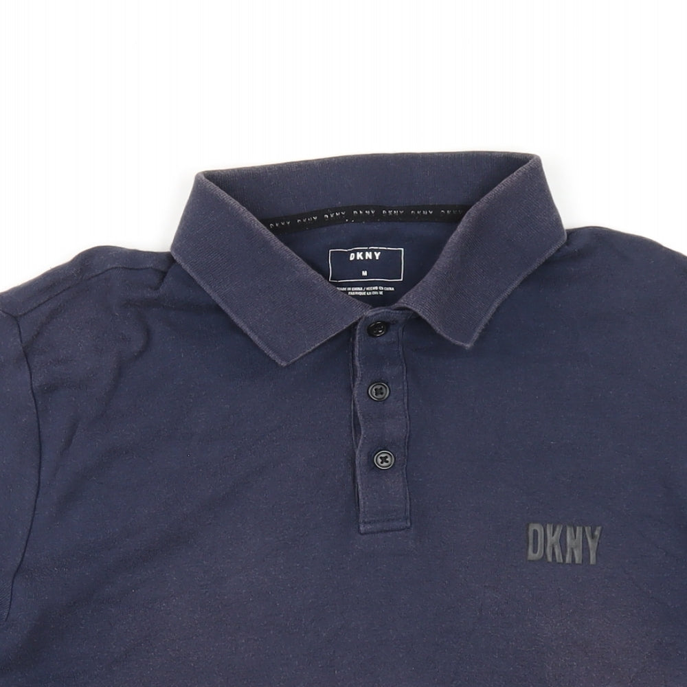 DKNY Mens Blue Cotton Polo Size M Collared Button