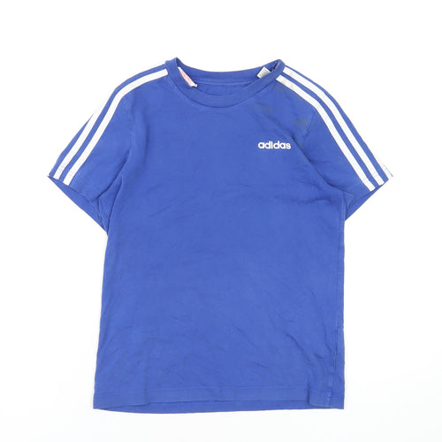 adidas Boys Blue Cotton Basic T-Shirt Size M Round Neck Pullover