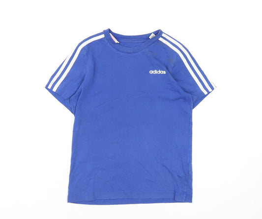 adidas Boys Blue Cotton Basic T-Shirt Size M Round Neck Pullover