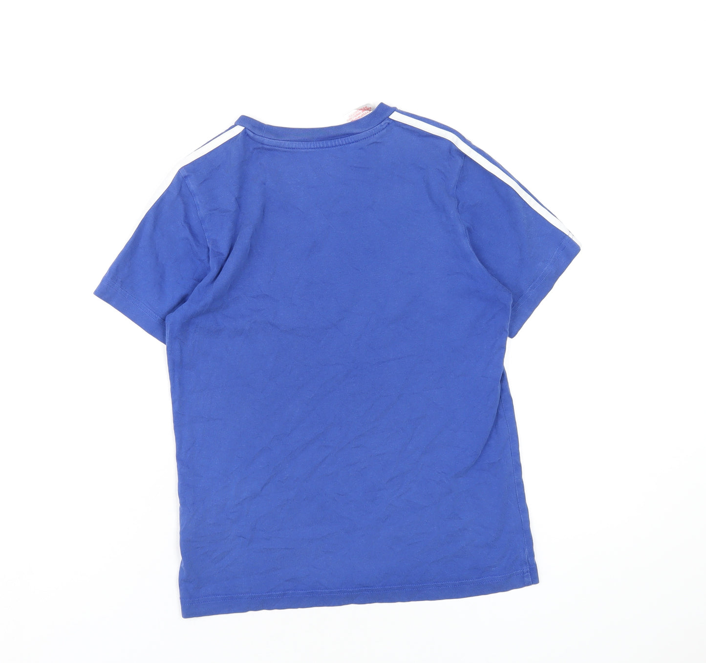 adidas Boys Blue Cotton Basic T-Shirt Size M Round Neck Pullover