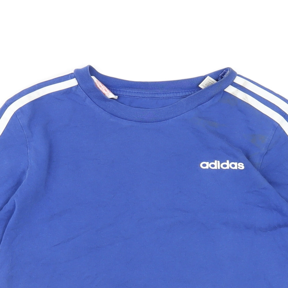 adidas Boys Blue Cotton Basic T-Shirt Size M Round Neck Pullover