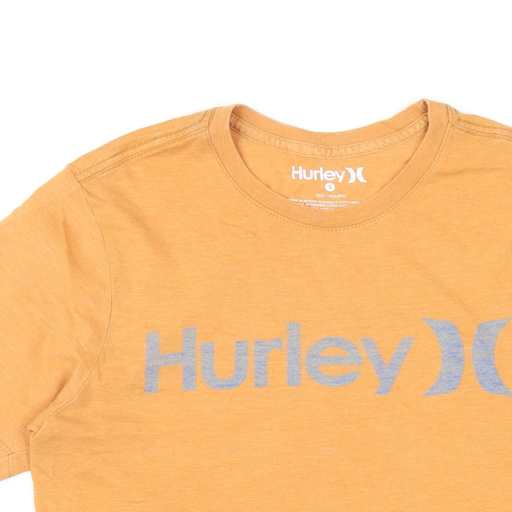 Hurley Mens Orange Cotton T-Shirt Size S Round Neck