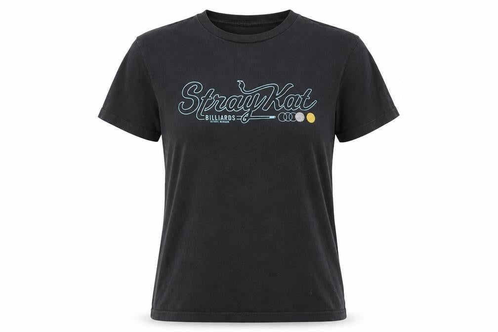 Front view of Gap women’s black cotton basic t-shirt, size S, round neck - stray kat billiards