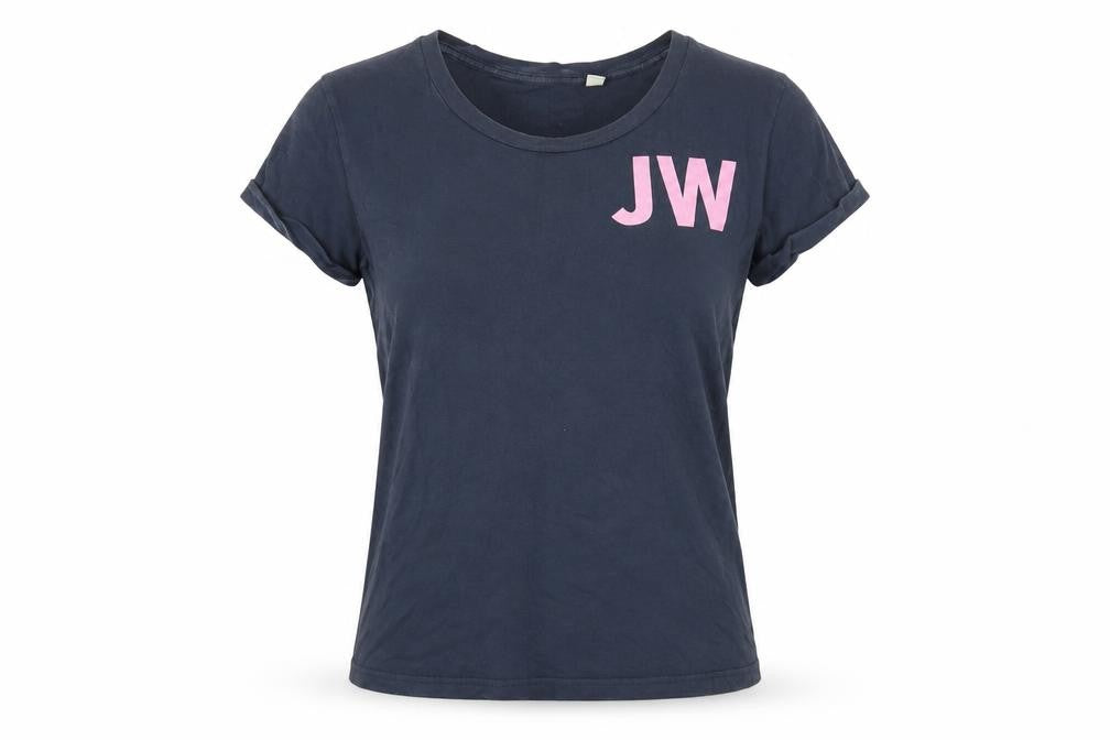 Front view of Jack Wills women’s blue cotton basic t-shirt, size UK 8, round neck