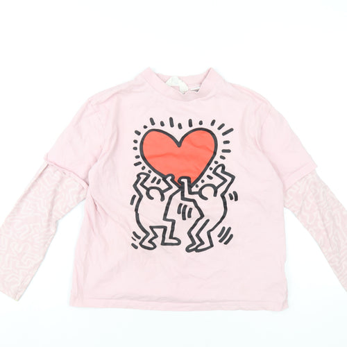 Keith Haring Girls Pink Cotton Basic T-Shirt Size 10-11 Years Round Neck Pullover