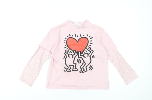 Keith Haring Girls Pink Cotton Basic T-Shirt Size 10-11 Years Round Neck Pullover