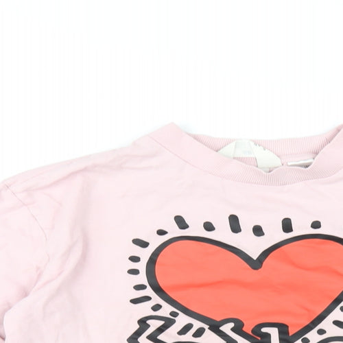 Keith Haring Girls Pink Cotton Basic T-Shirt Size 10-11 Years Round Neck Pullover