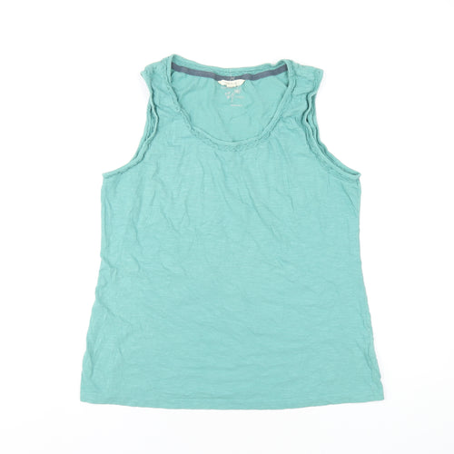 White Stuff Womens Green Cotton Basic Tank Size 14 Scoop Neck