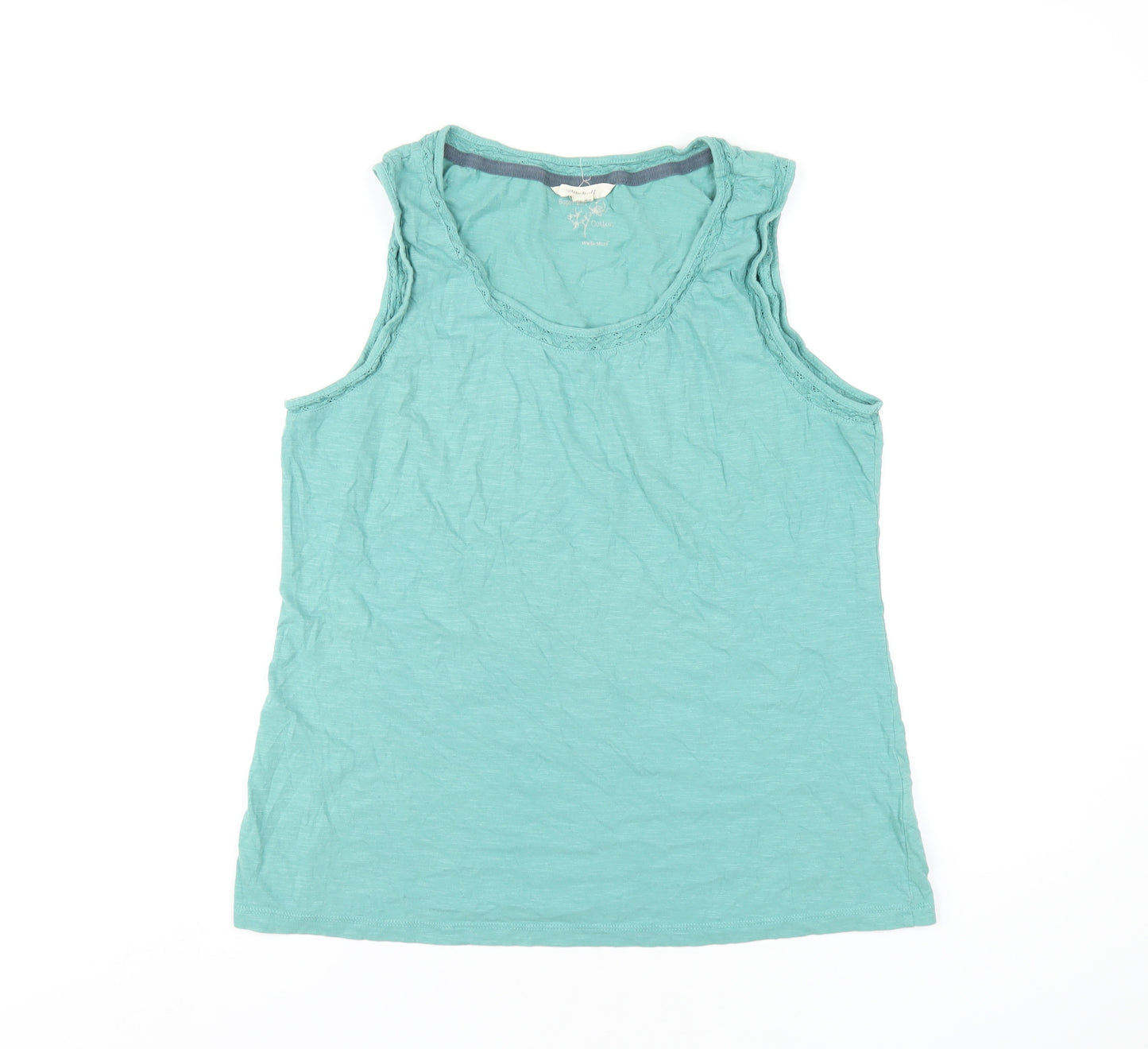 White Stuff Womens Green Cotton Basic Tank Size 14 Scoop Neck