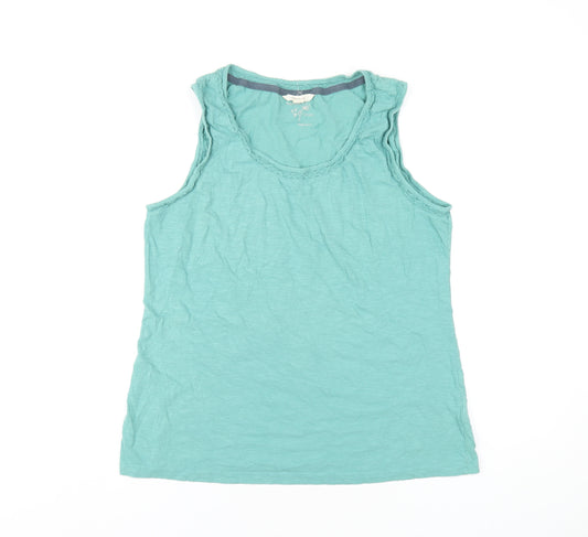 White Stuff Womens Green Cotton Basic Tank Size 14 Scoop Neck