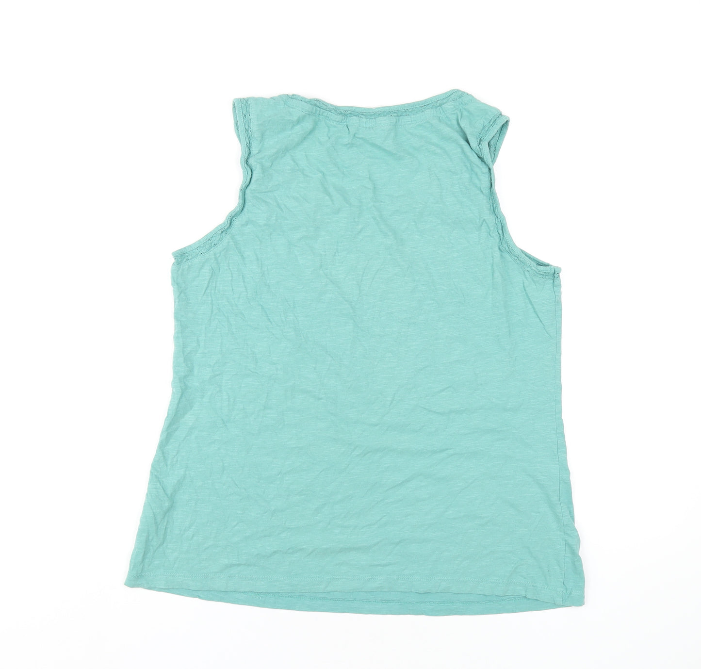 White Stuff Womens Green Cotton Basic Tank Size 14 Scoop Neck